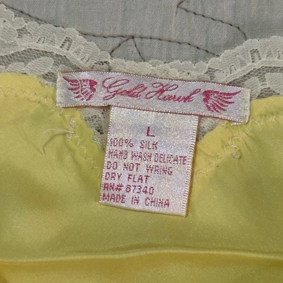 NEW Pearl Lace Two Tone Silk Cami Sz L Sunshine Yellow White Lace - Picture 5 of 6